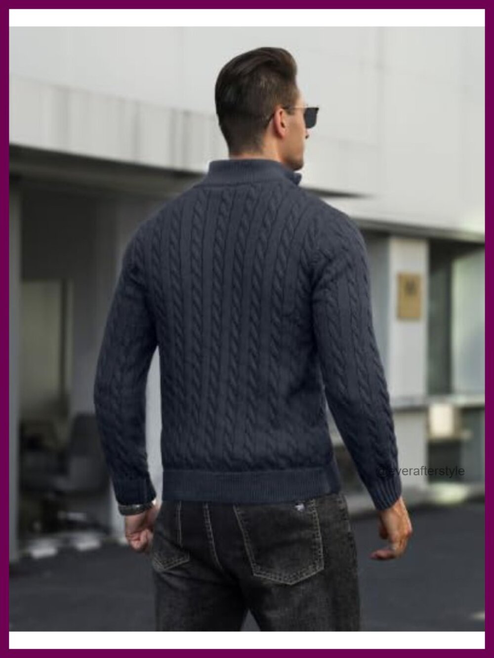 Mens Quarter Zip Cable Knit Sweater Mock Neck Slim Fit Pullover - Picture 3 of 6